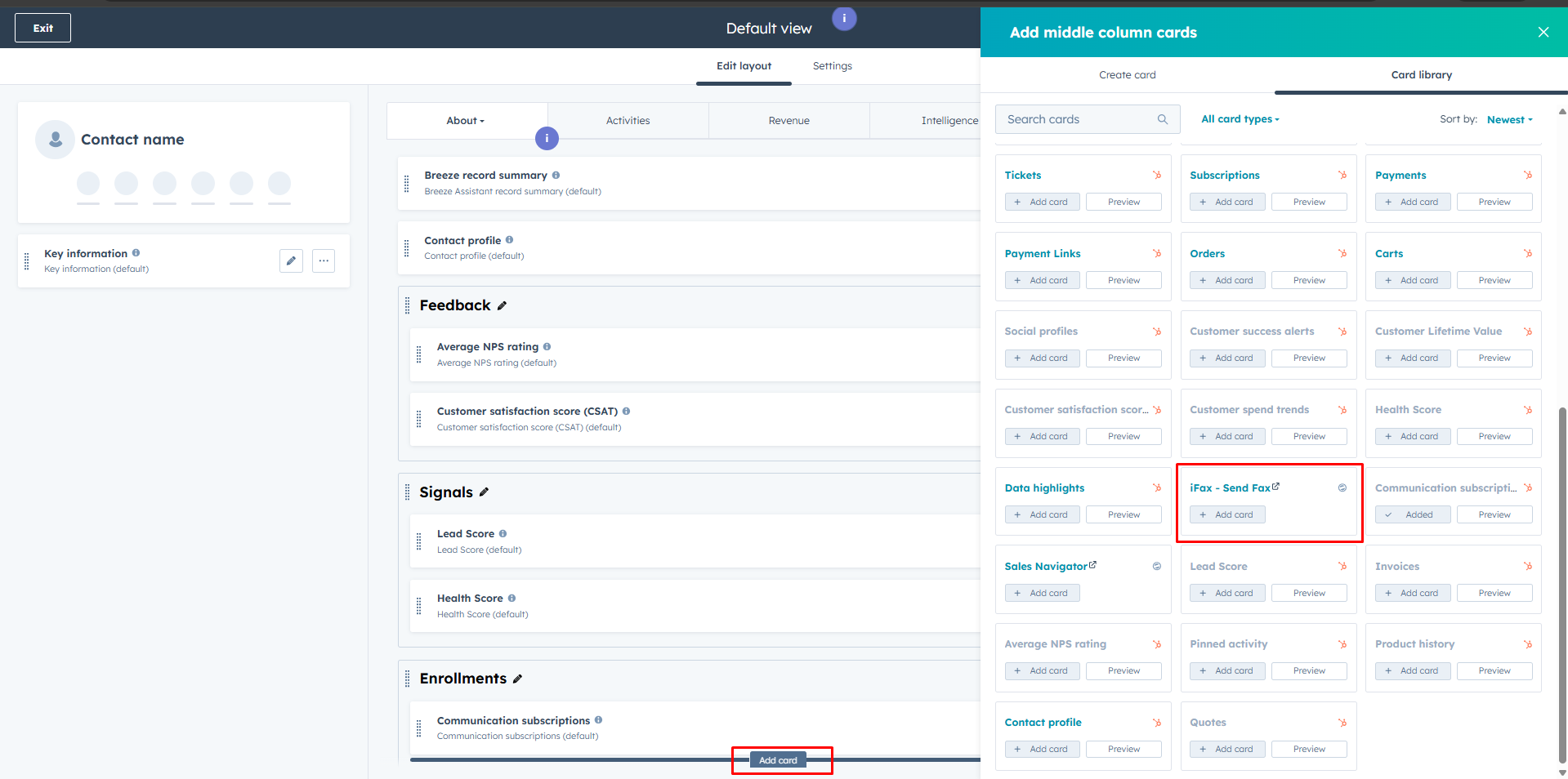 Configure Card Location