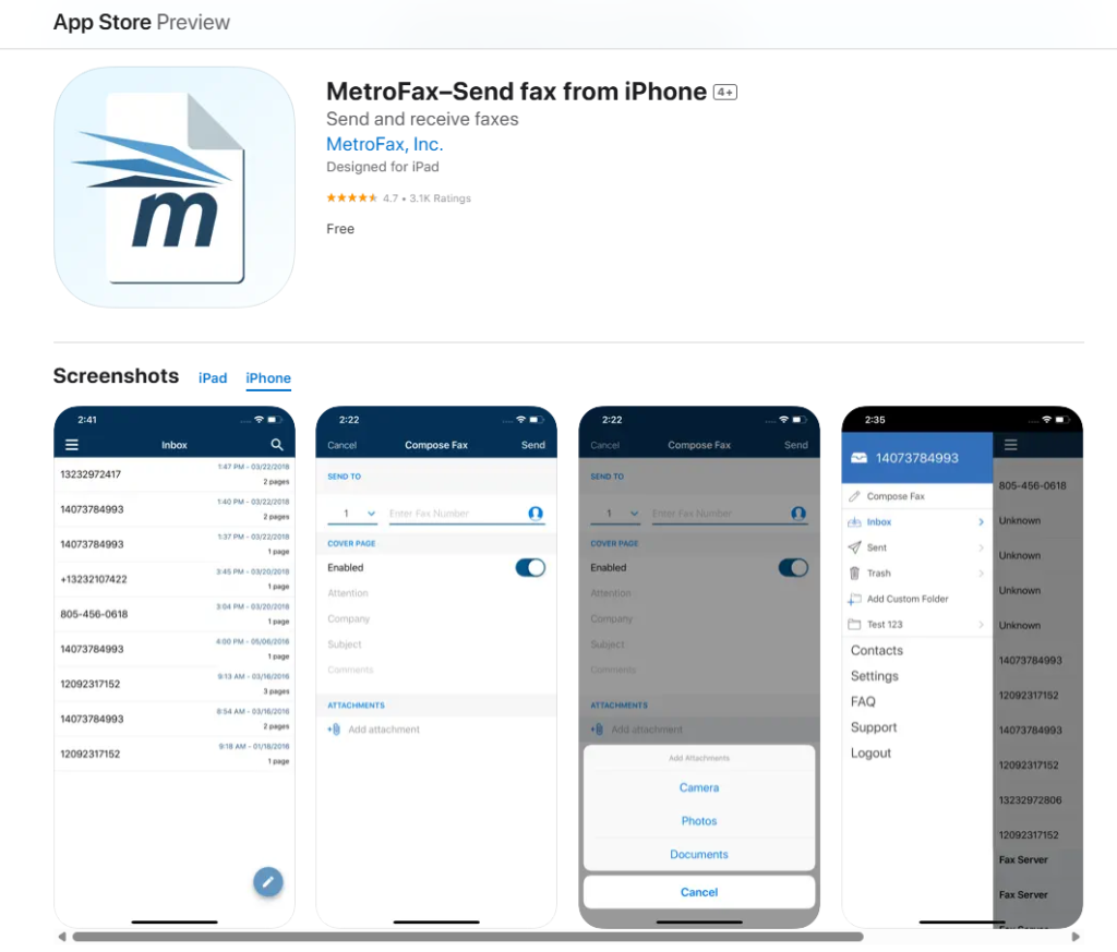 metrofax iphone fax app