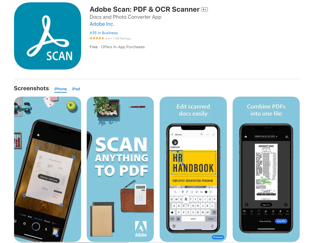 adobe scan offers a document scanner app