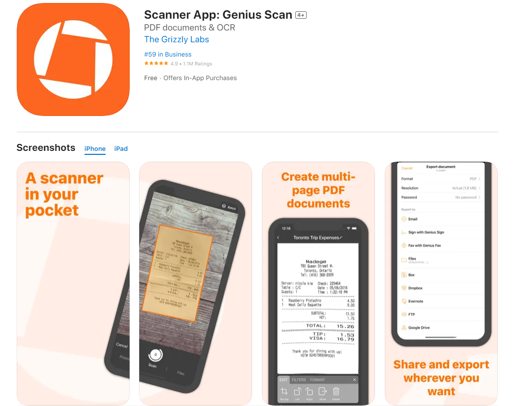 Genius Scan is a user-friendly document scanner app