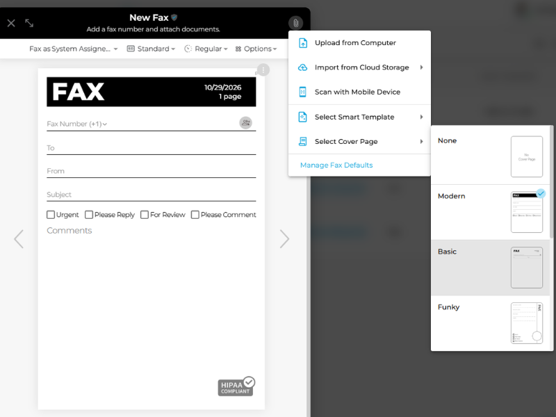 iFax lets you select from multiple HIPAA fax cover pages