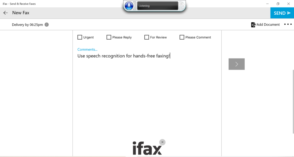 speech recognition for faxing windows