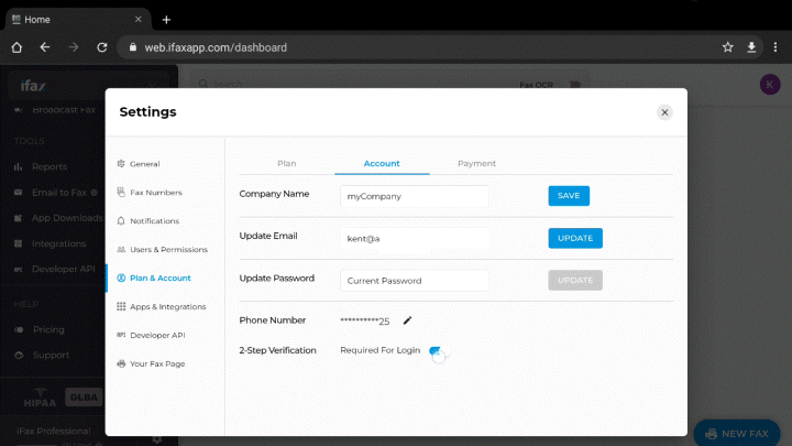 fax settings changes