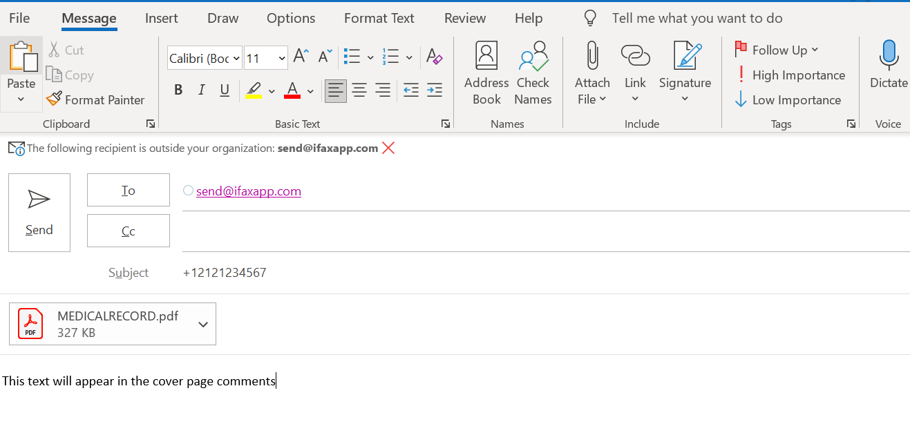 Send Fax from Outlook using iFax