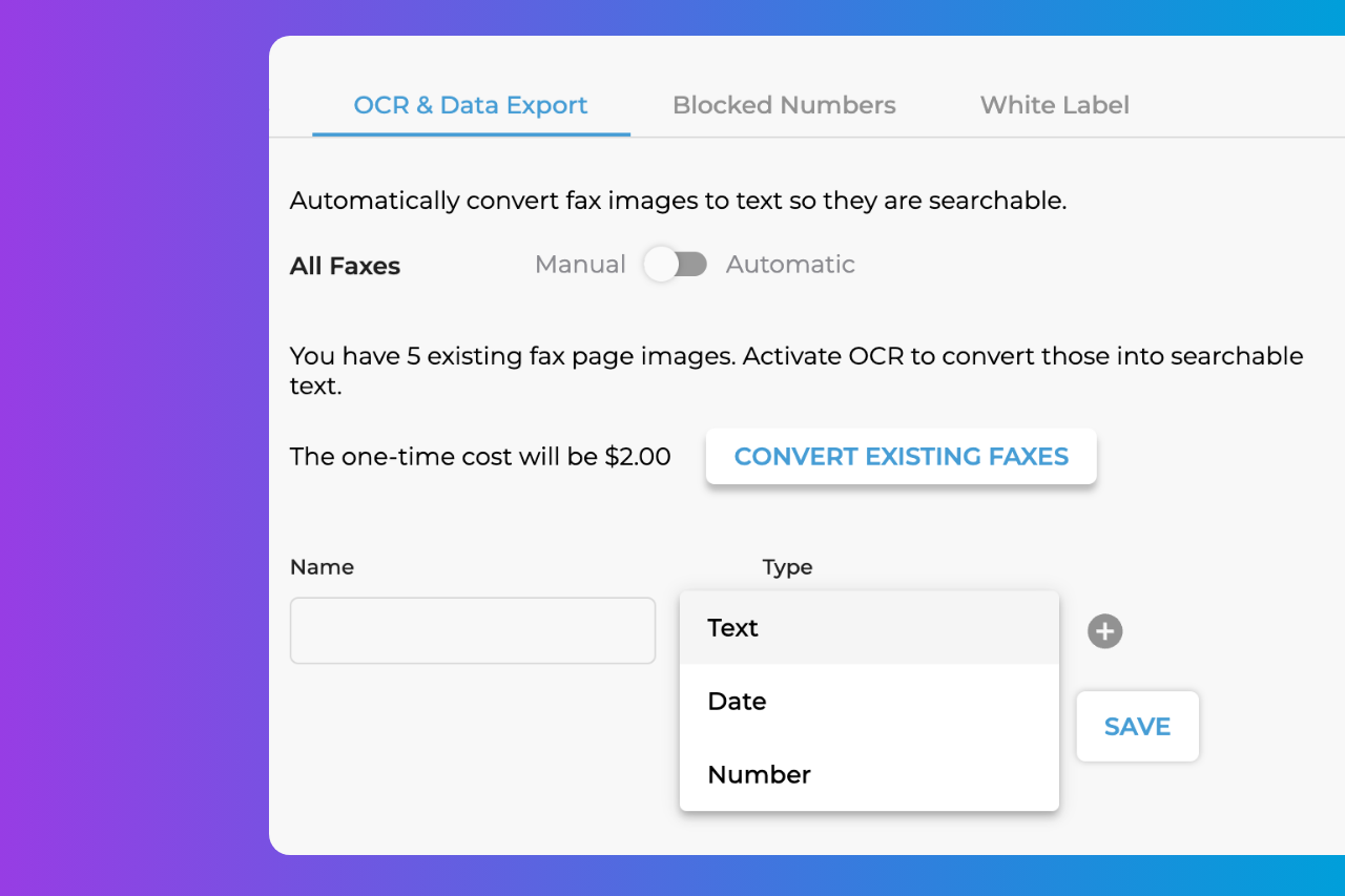 iFax Fax OCR feature