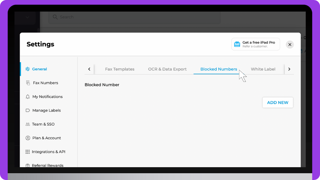 iFax Knowledge Base: Block Fax Numbers - Settings