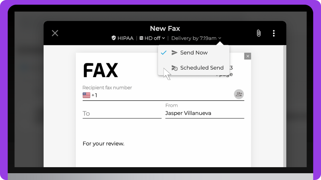 iFax Knowledge Base: Schedule Fax Delivery