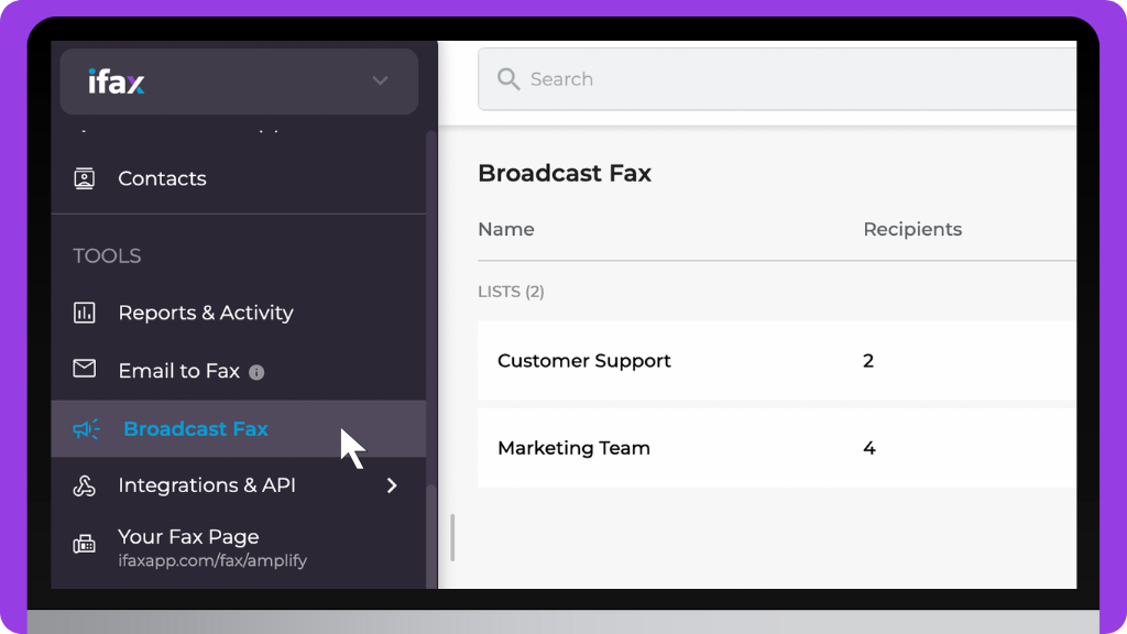 iFax Knowledge Base: Send a Fax to multiple recipients in bulk through Broadcast Fax - Settings