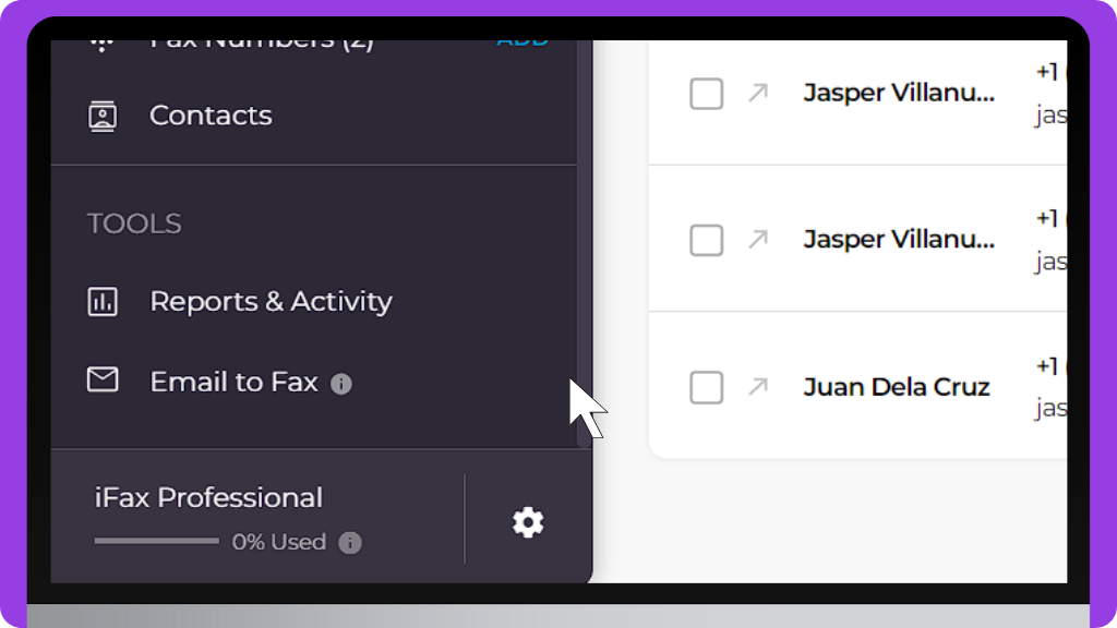 iFax Knowledge Base: Setup Company Fax Page - Dashboard Settings