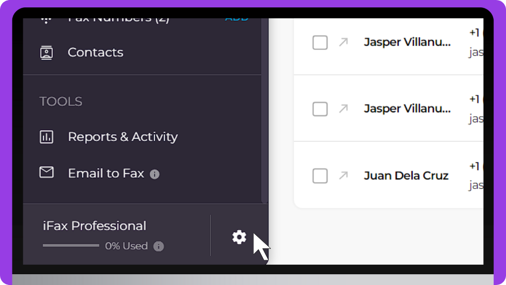 iFax Knowledge Base: Enable Fax Notifications - Dashboard Settings