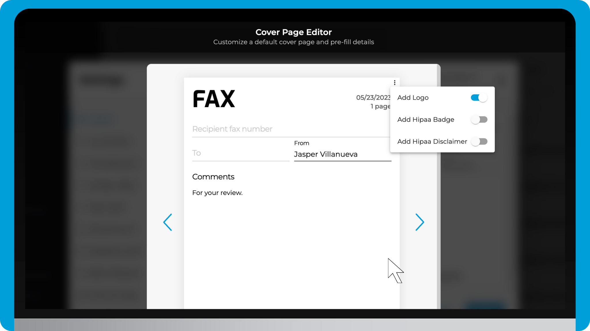 iFax Knowledge Base: Customize Cover Page