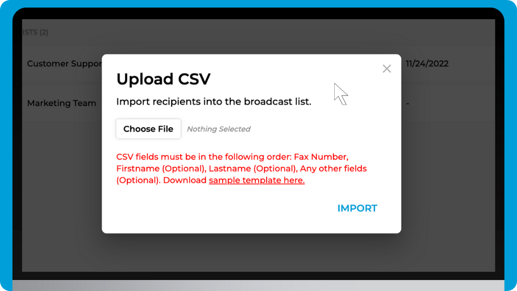 iFax Knowledge Base: Broadcast Fax - Upload CSV