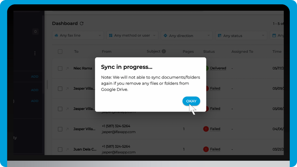 iFax Knowledge Base: Sync Your Folders to Google Drive - Sync in Progress