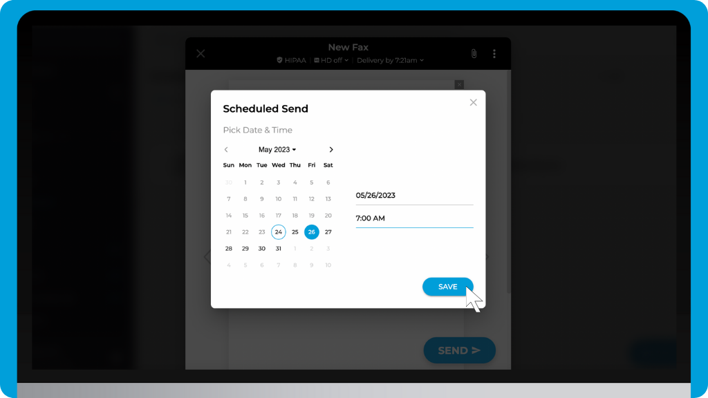 iFax Knowledge Base: Schedule Fax Delivery - Select schedule