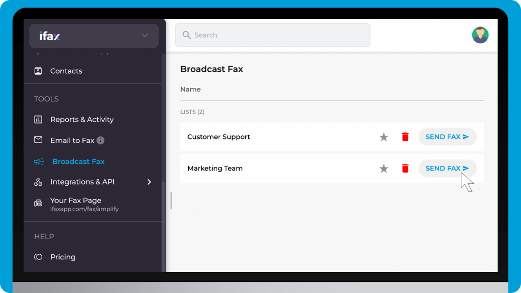 iFax Knowledge Base: Send a Fax to multiple recipients in bulk through Broadcast Fax - Send Fax