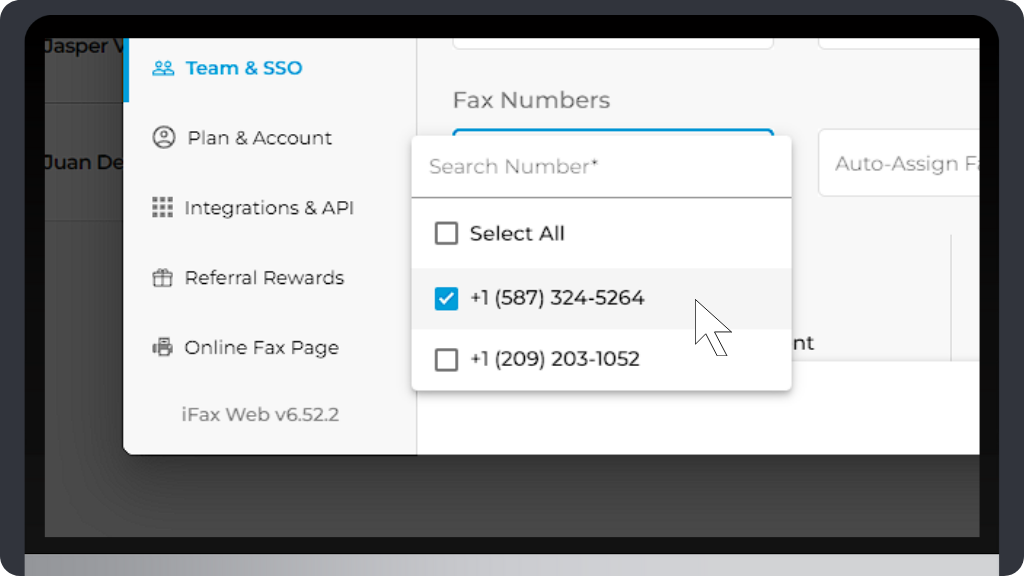 iFax Knowledge Base: Select Fax Number