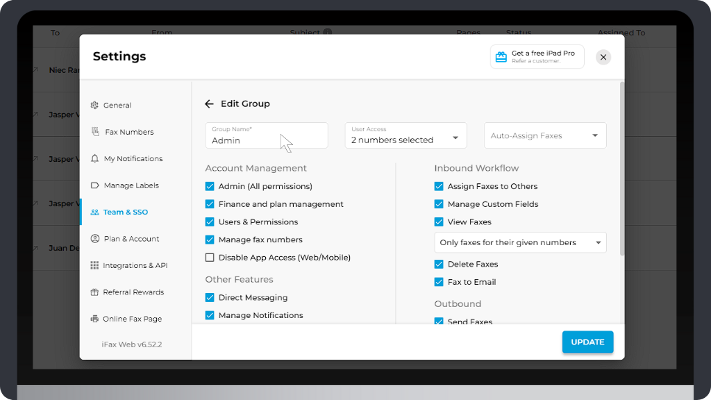 iFax Knowledge Base: Admin Settings