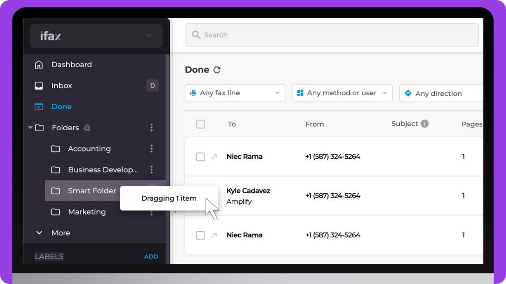 iFax Knowledge Base: Smart Folders - Drag and Drop