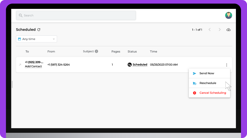 iFax Knowledge Base: cancel or reschedule a fax broadcast