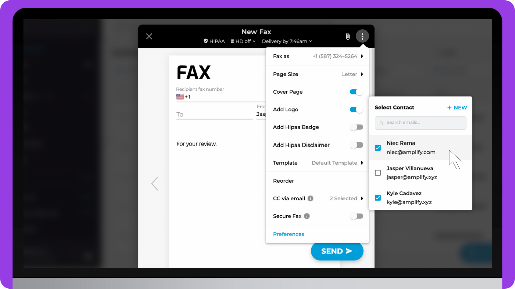 iFax Knowledge Base: Send a One-Time Fax Link via Email CC