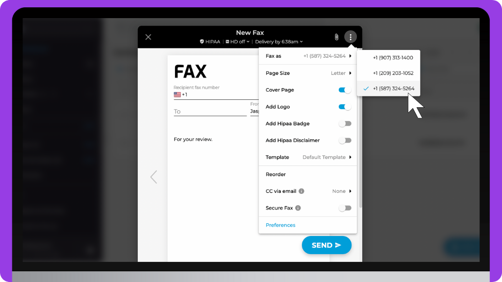 iFax Knowledge Base: change the caller ID for outgoing faxes