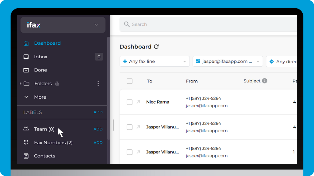 iFax Knowledge Base: Edit or Remove Team Member Dashboard Settings