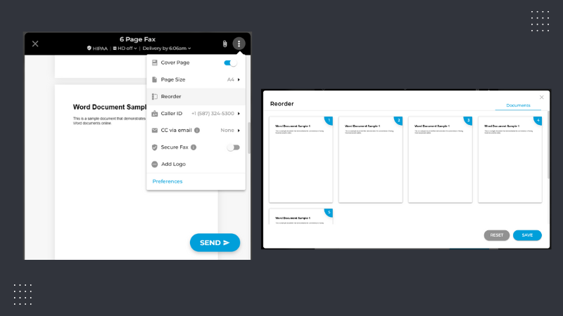 rearrange order of fax attachments
