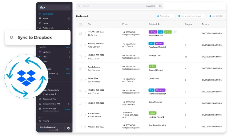 send online faxes with dropbox