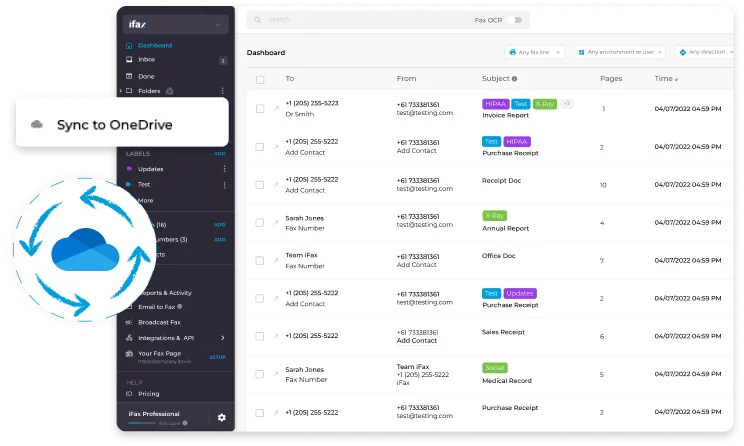 send online faxes with onedrive sync