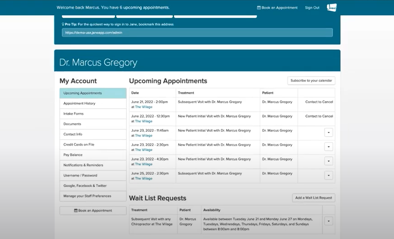 screenshot of Jane EHR