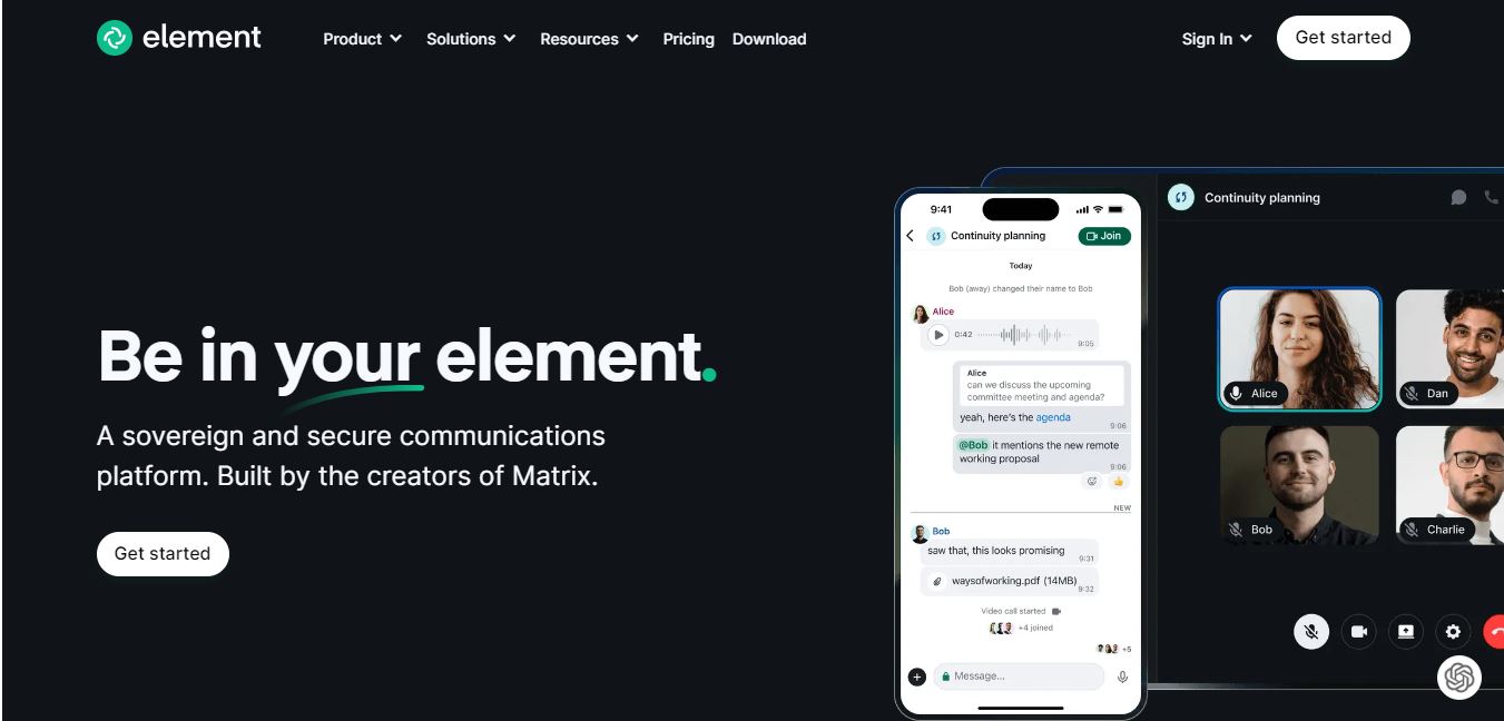 element open source secure team chat