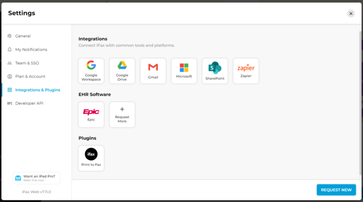efax setup - integrations