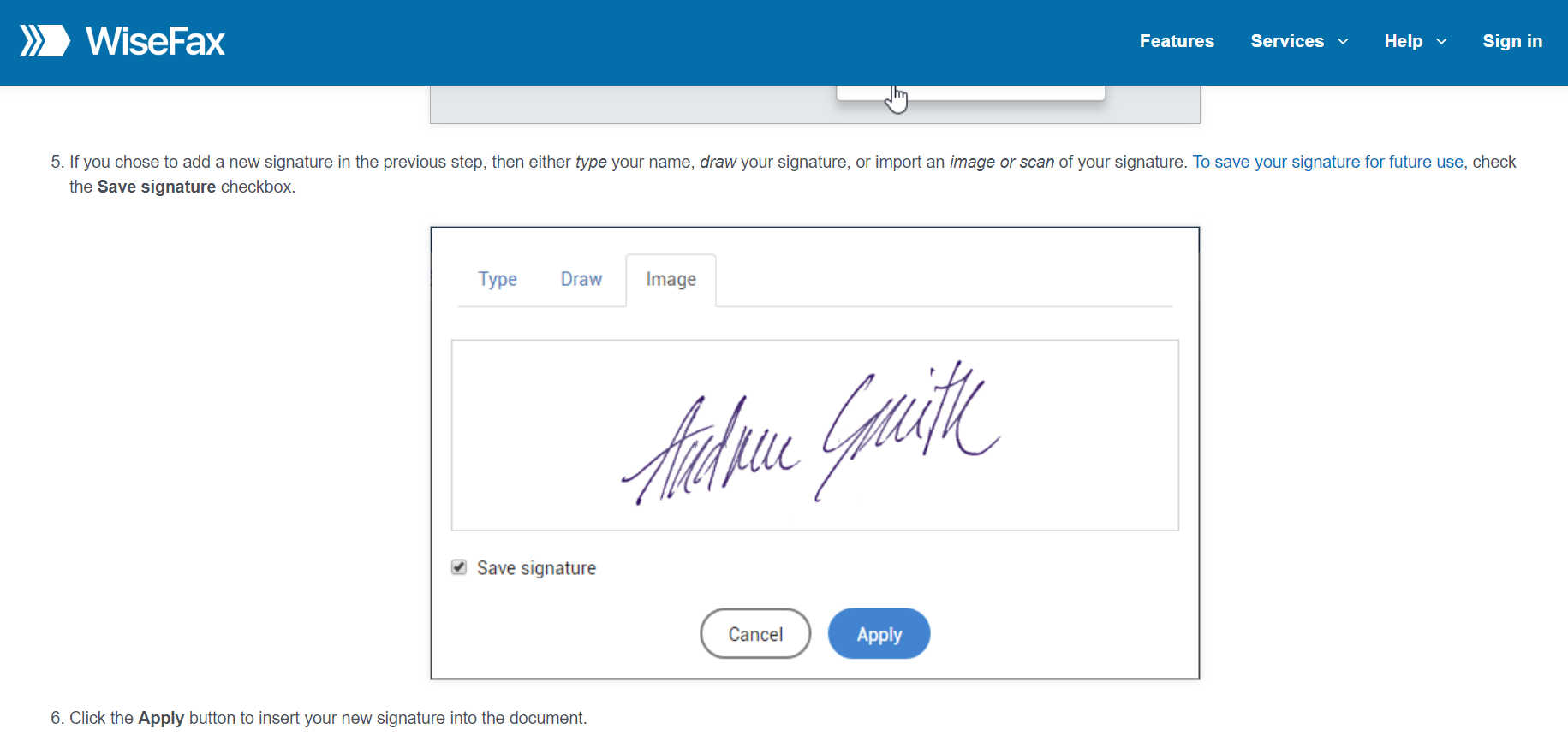 wisefax reliable facsimile signature application
