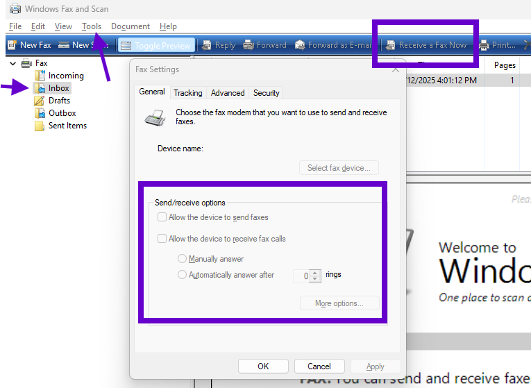 receiving faxes on windows 11