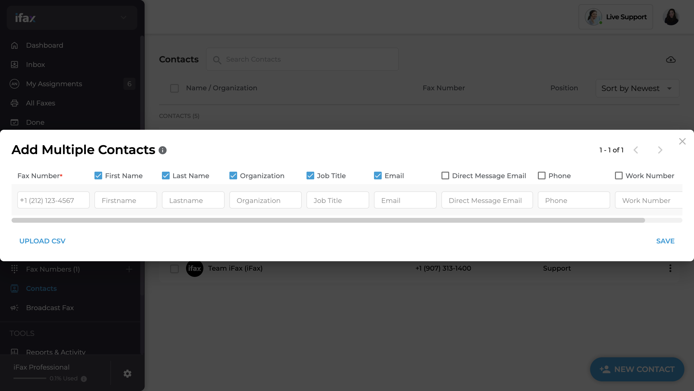 Contacts upload