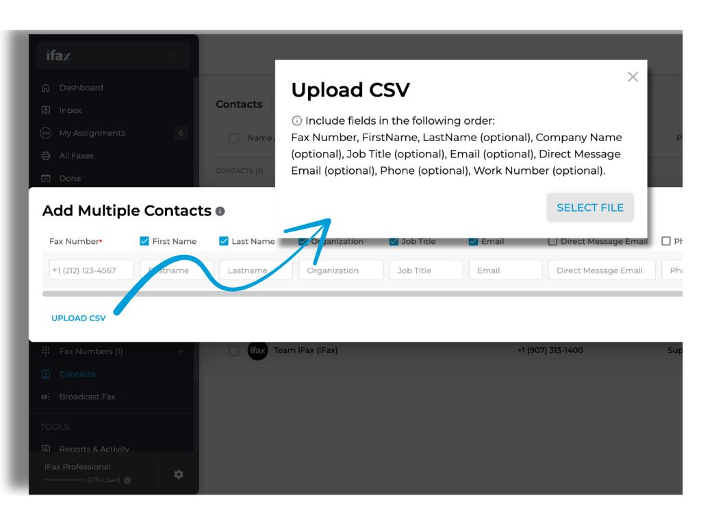 Contacts upload