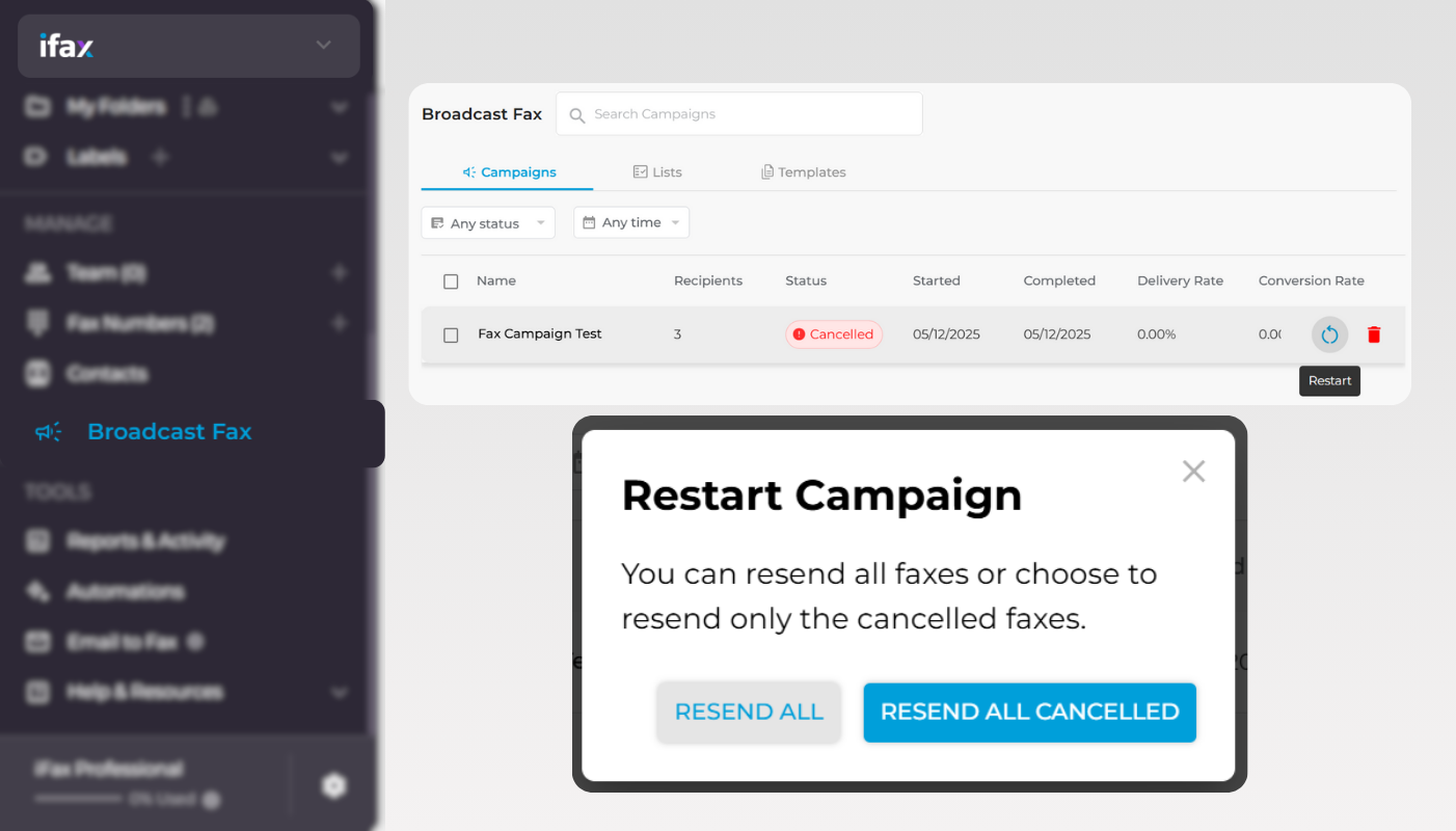 Improved Broadcast Fax Campaign Flow: Launch Campaigns Faster