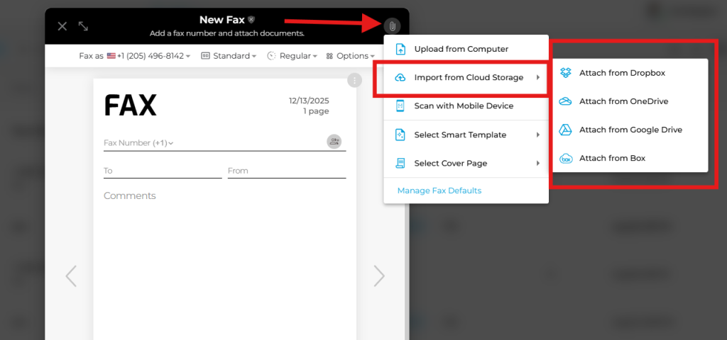 fax from android cloud storage