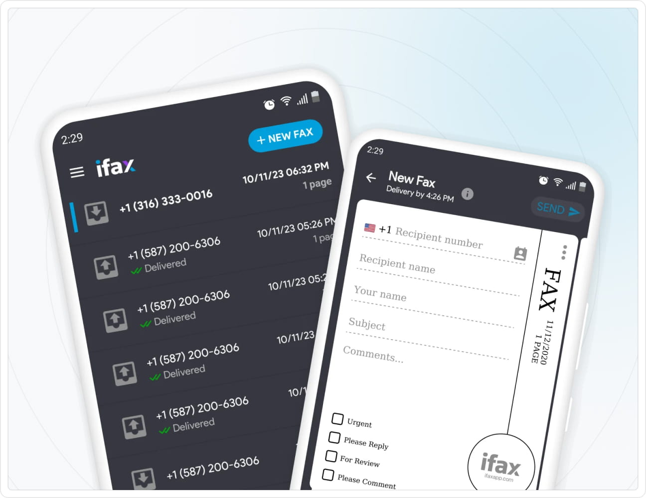Screenshot depicting ifax apps