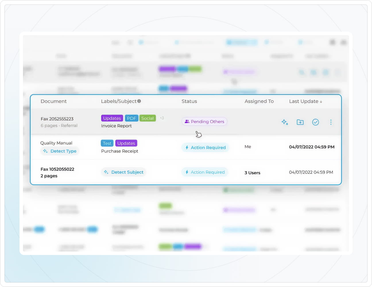 Screenshot depicting ifax team fax inboxes
