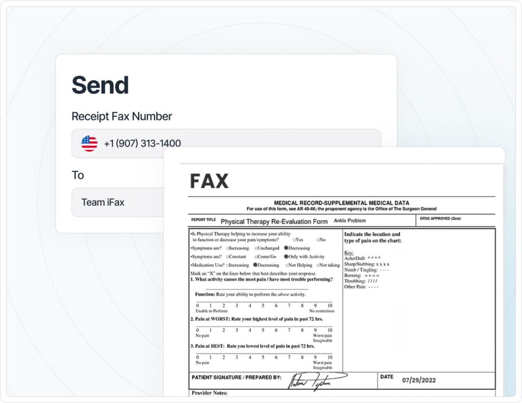 screenshot visualising sending a fax using ifax