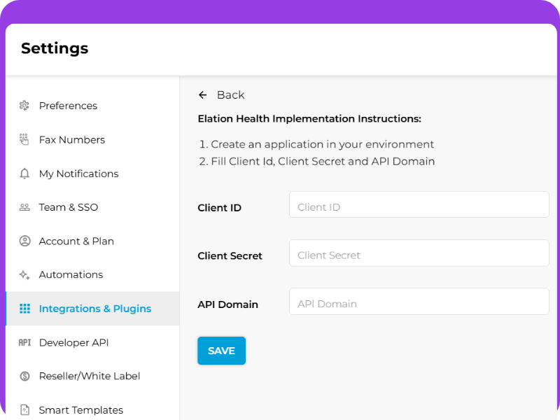 Get started with Elation Health integration with iFax