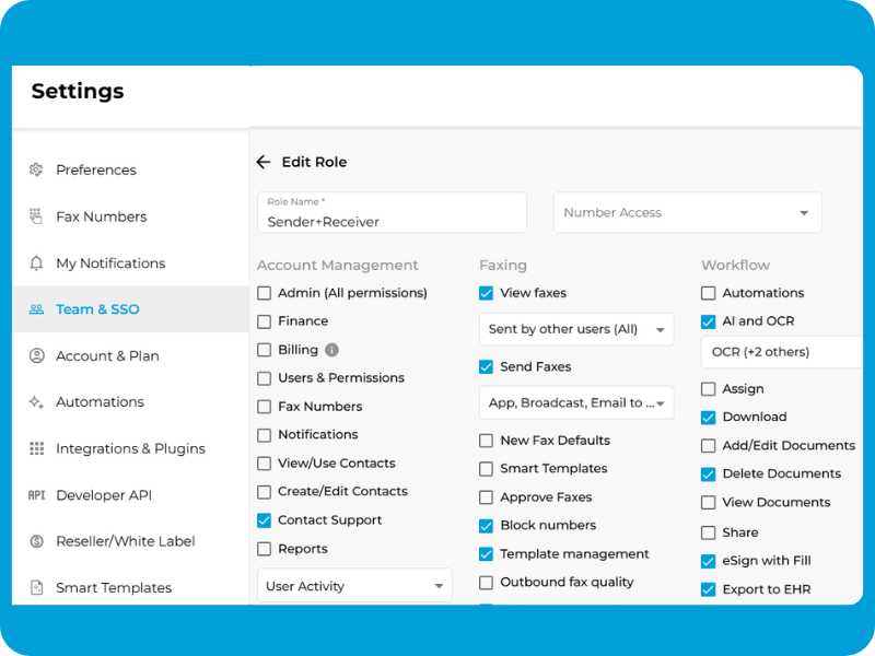 User Management in EHR Integration iFax