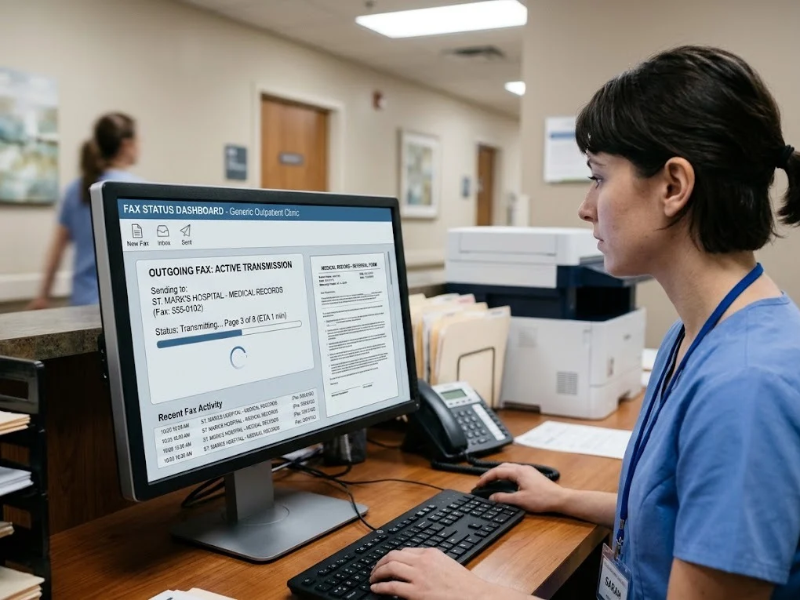 secure HIPAA fax dashboard transmitting medical records