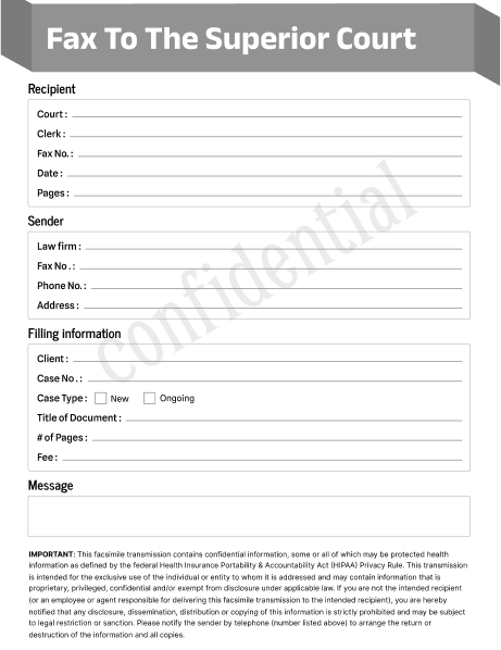 Court Filing fax cover sheet