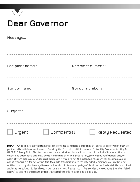 Dear Governor fax cover sheet