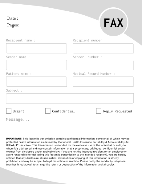 HIPAA Comprehensive Medical Fax Cover Sheet
