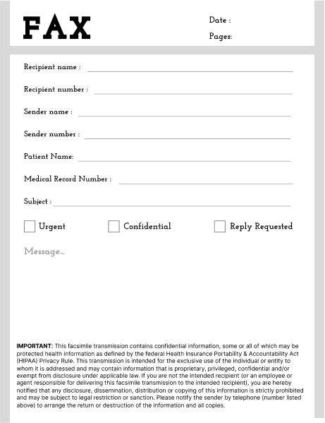 HIPAA Optometry Fax Cover Sheet