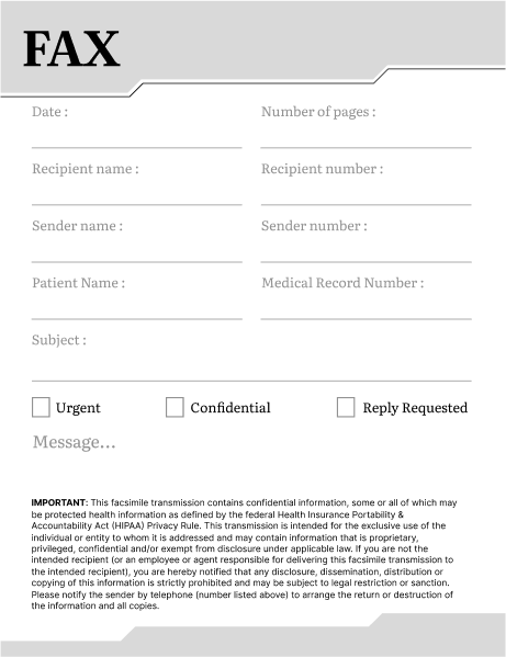 HIPAA Pain Management Fax Cover Sheet