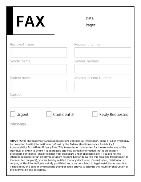 HIPAA Pathology Fax Cover Sheet